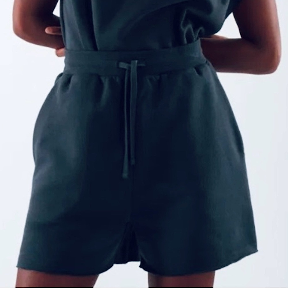 COS XS Sweat Shorts Elastic Waist Pull On Midnight Navy Blue Flowy High Waist